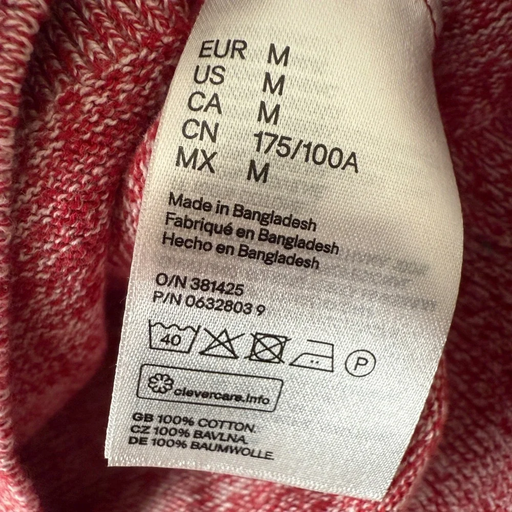 H&M Mens Marled Red Cotton Blend Crewneck Sweater Size M